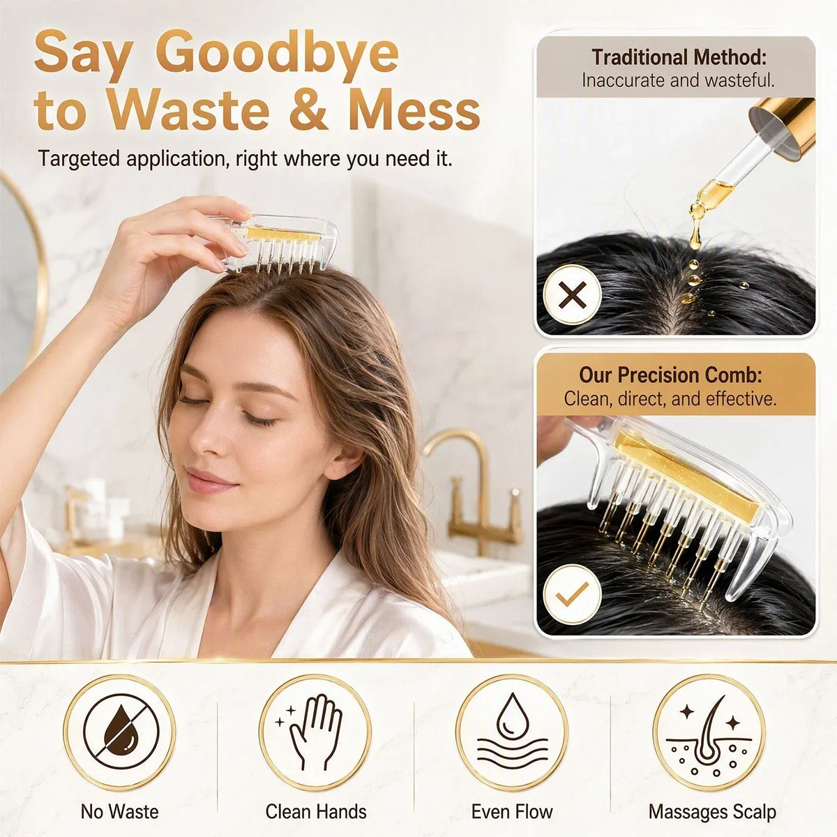 2-in-1 Hair Oil Applicator Comb with Roller Ball