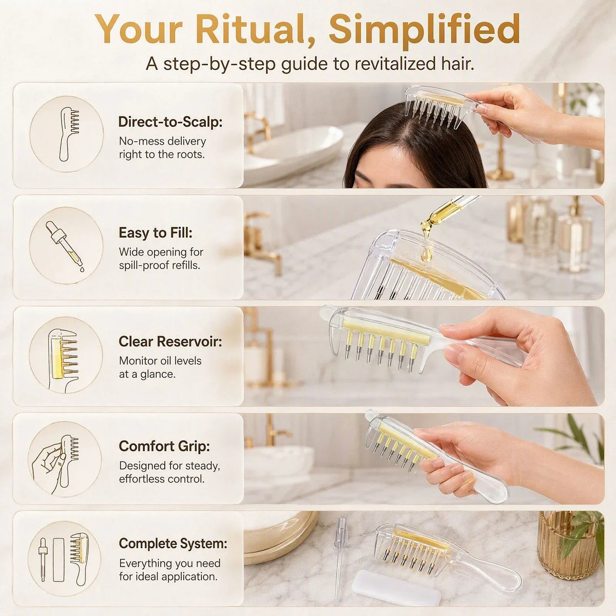 2-in-1 Hair Oil Applicator Comb with Roller Ball