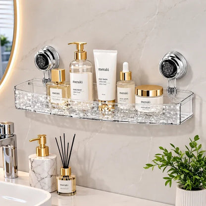 Premium Acrylic Suction Cup Bathroom Storage Shelf – No-Drill Organizer