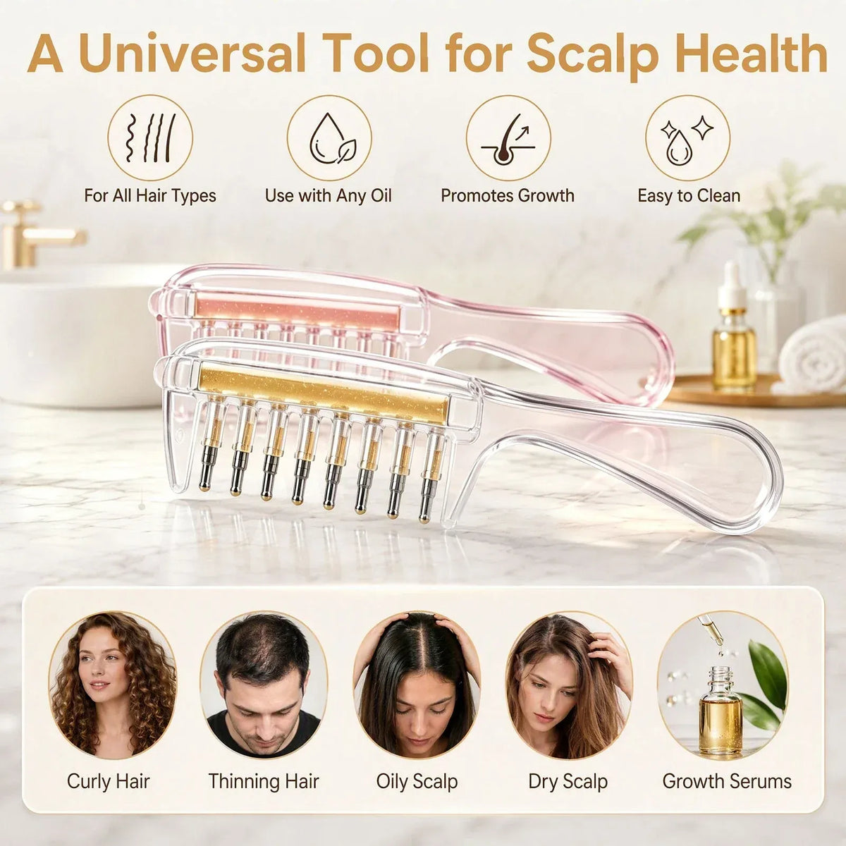 2-in-1 Hair Oil Applicator Comb with Roller Ball