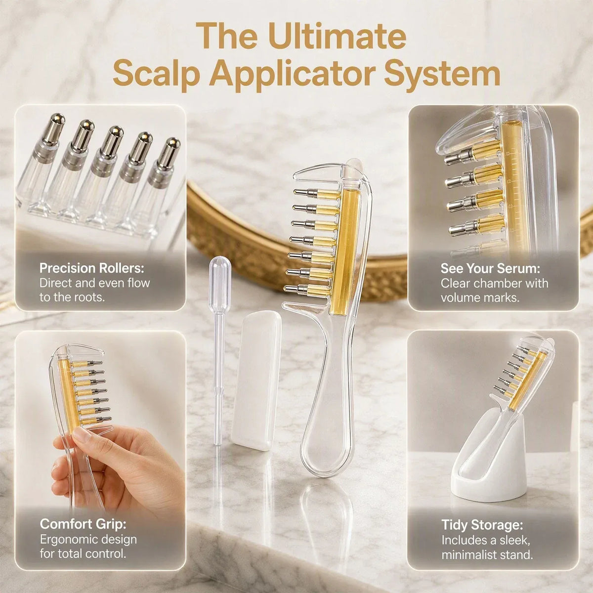 2-in-1 Hair Oil Applicator Comb with Roller Ball