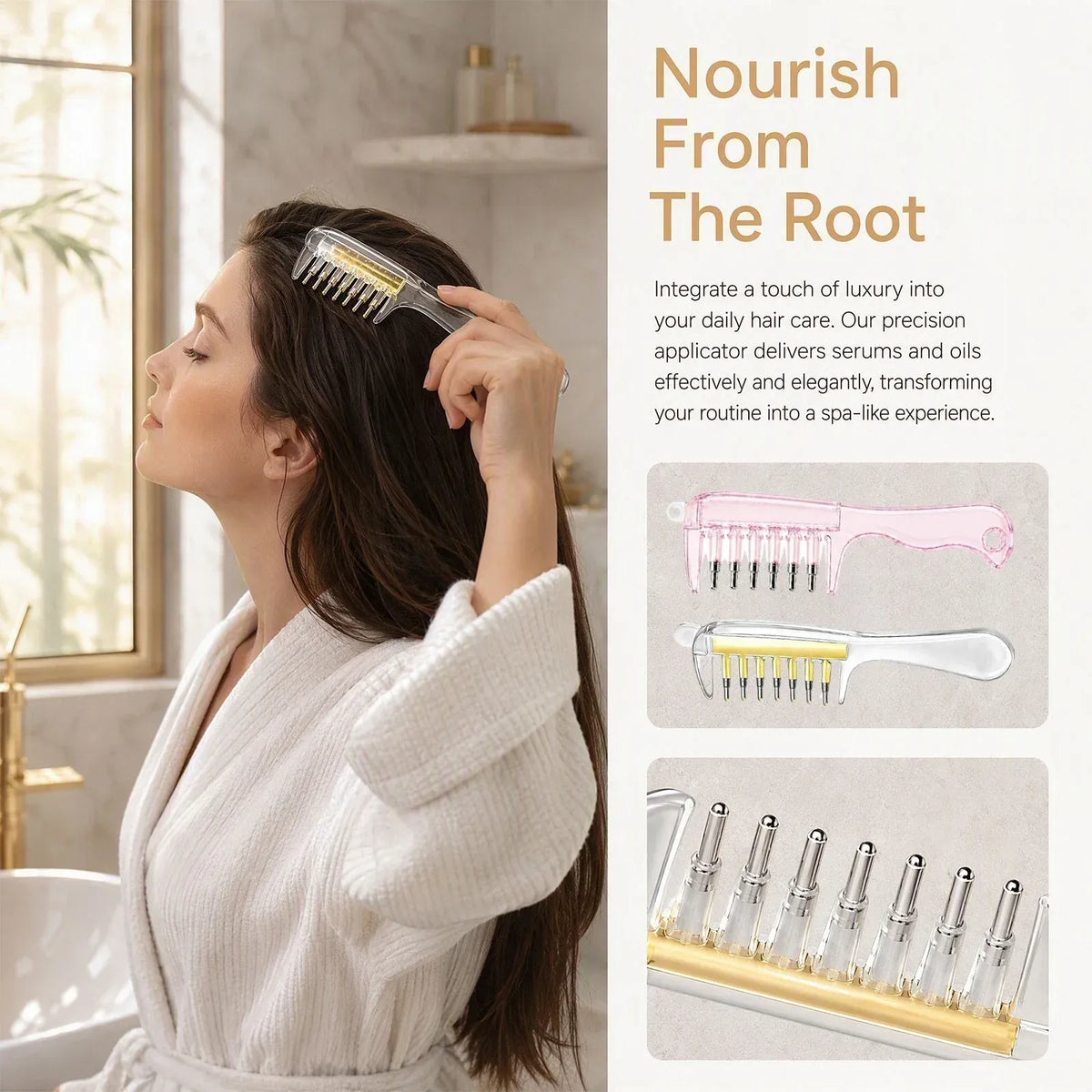 2-in-1 Hair Oil Applicator Comb with Roller Ball